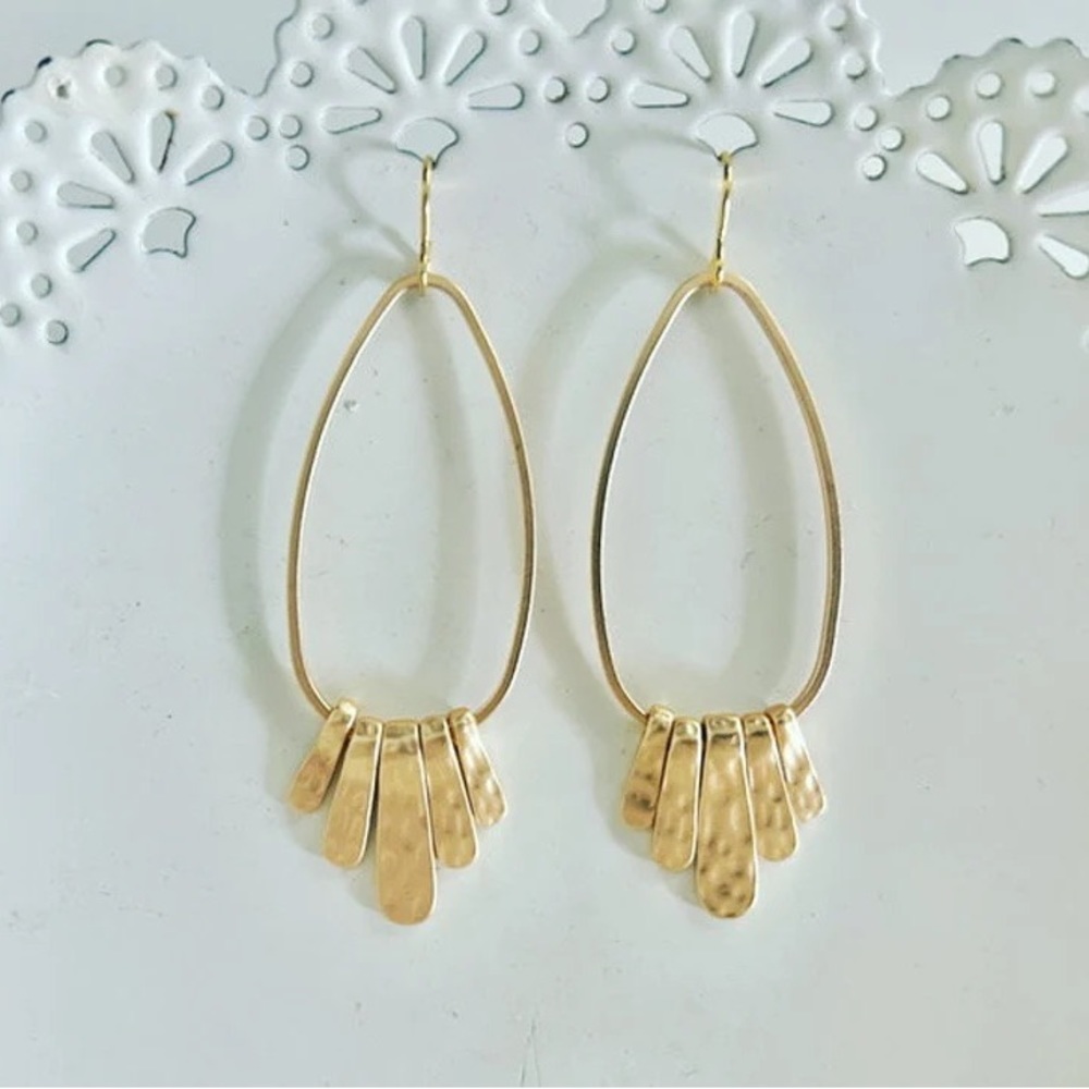 Handmade Boho Hammered Teardrop Earrings I Gold Statement Earrings I Matte Gold